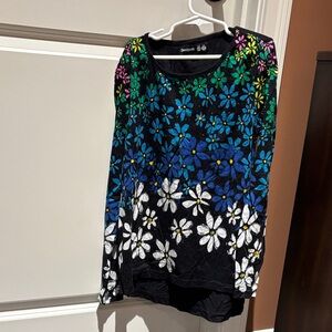Desigual GirlsFloral Print Top - Black and Blue